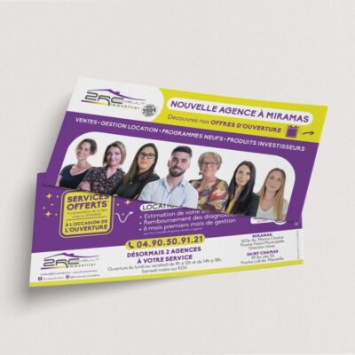 Flyer promotionnel pour l’ouverture de l’agence 2RC Consult Immobilier à Miramas