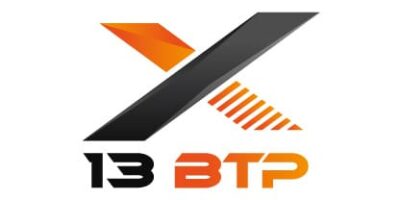Logo de l’entreprise 13 BTP avec un X noir et orange stylisé.