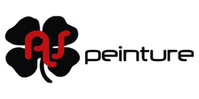 Logo RS Peinture avec un trèfle noir et des lettres rouges stylisées.