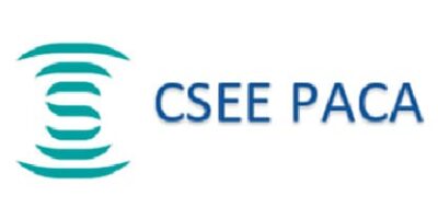 Logo CSEE PACA avec un symbole circulaire turquoise et texte bleu.