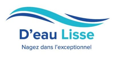 Logo D’eau Lisse avec des vagues bleues et le slogan “Nagez dans l’exceptionnel”.