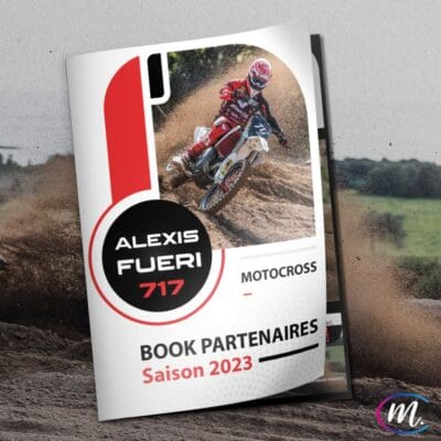 Plaquette partenaires 2023 d’Alexis Fuéri, pilote de motocross et graphisme rouge et noir.