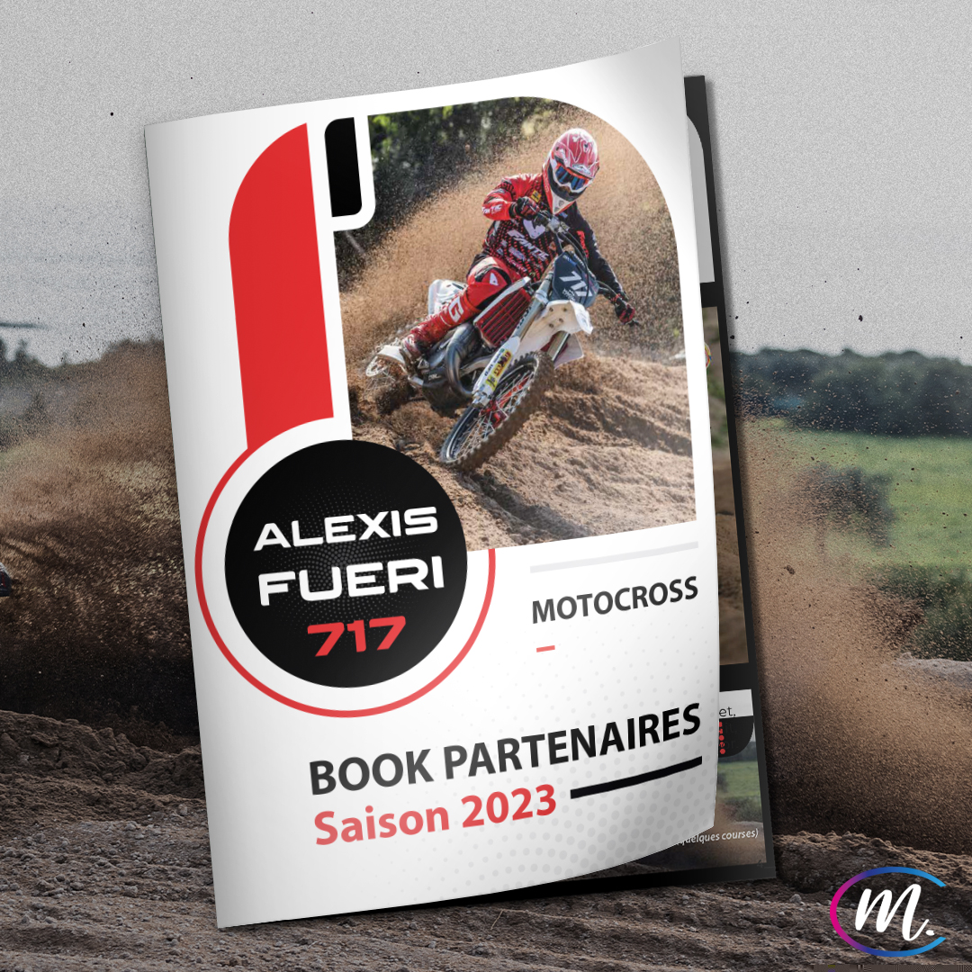 Plaquette partenaires 2023 d’Alexis Fuéri, pilote de motocross et graphisme rouge et noir.