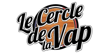 Logo du magasin Le Cercle de la Vap avec typographie dynamique noire et blanche sur fond circulaire effet bois.